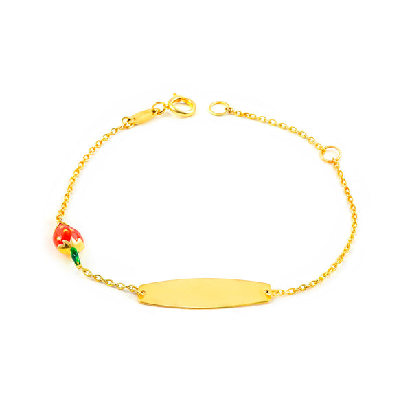 9ct Yellow Gold Enamel Slave girls Bracelet Red-Green Strawberry Shine 14 cm