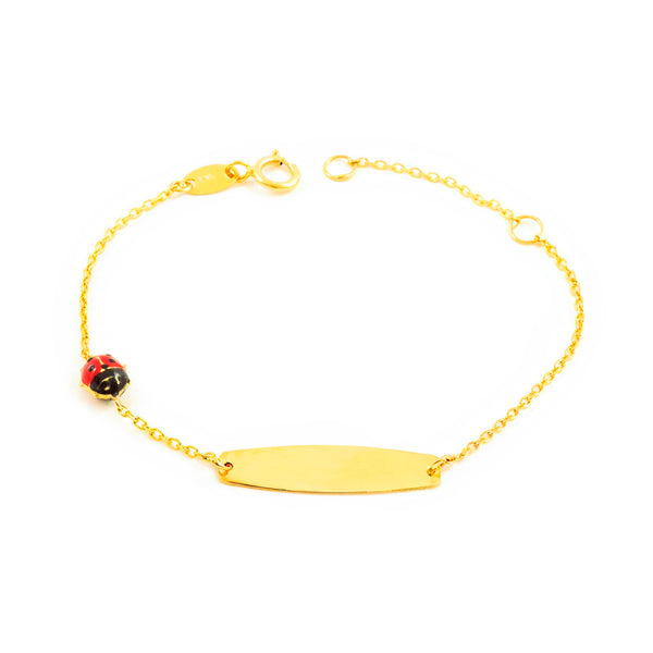 9ct Yellow Gold Enamel Ladybug Red-Black Shine Slave Girls Bracelet 14 cm