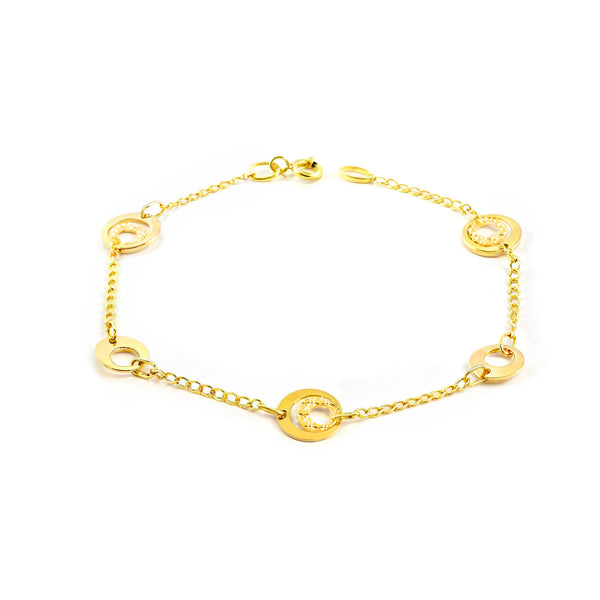 18K Yellow Gold Women's Bracelet Round Shine and Texture 18 cm