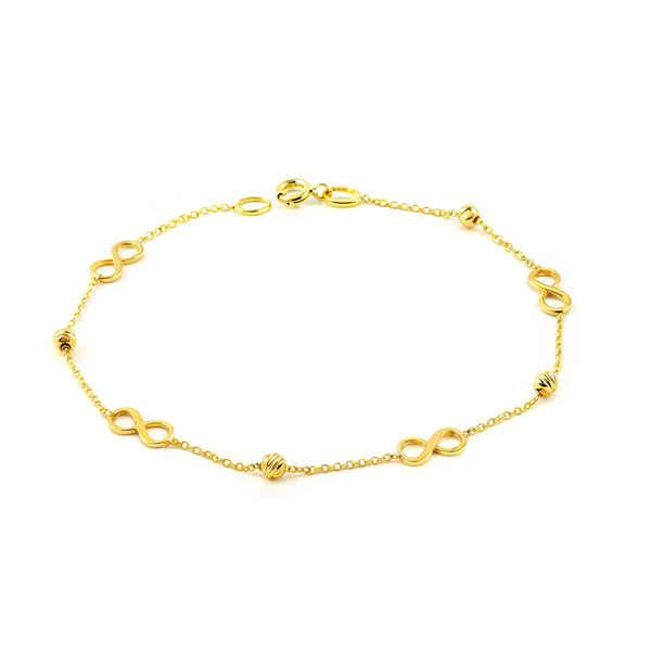 18K Yellow Gold Women's Bracelet Infinity Shine and Texture 18 cm