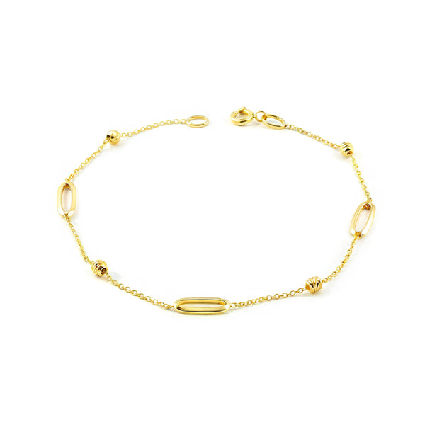 9K Yellow Gold Women's Bracelet with Shiny and Textured Oval 18 cm