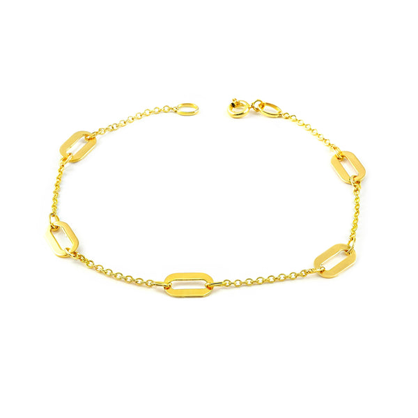 18K Yellow Gold Oval Shine Bracelet for Women 18cm