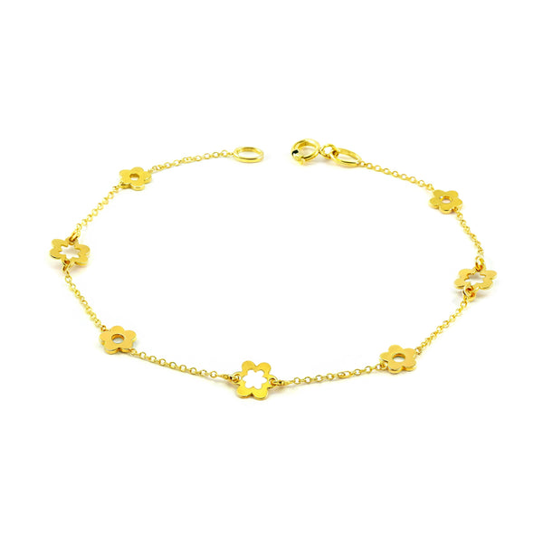 18K Yellow Gold Daisy Flower Shine Women's Bracelet 18 cm