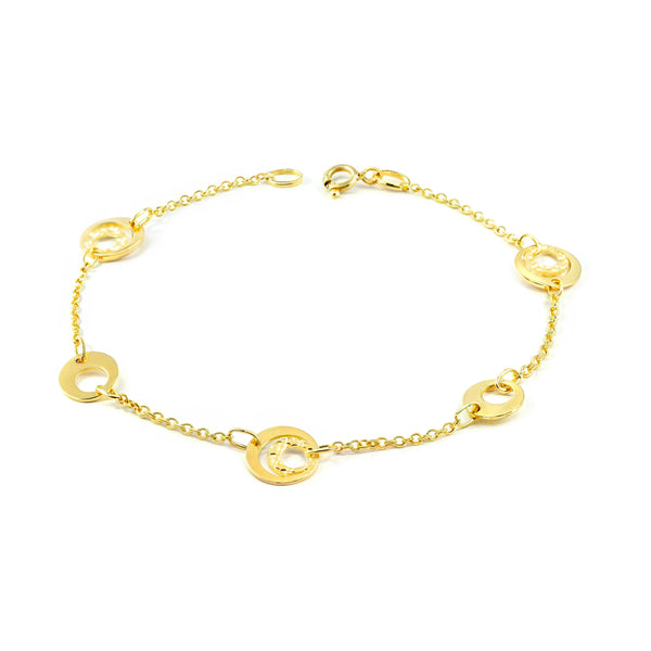 9K Yellow Gold Women's Bracelet with Round Shine and Texture 18 cm