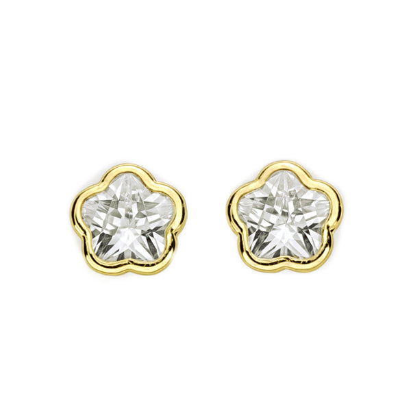 Pendientes Niña oro Amarillo 9K Flor Piedra Circonita Brillo