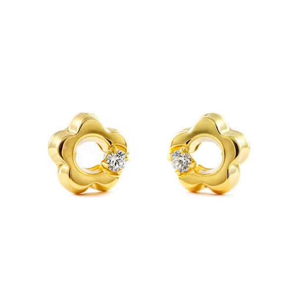 Pendientes Bebe-Niña Oro Amarillo 18K Flor Margarita Circonita Brillo