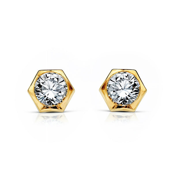 18ct Yellow Gold Hexagone Cubic Zirconia Children's Baby Girls Earrings shine