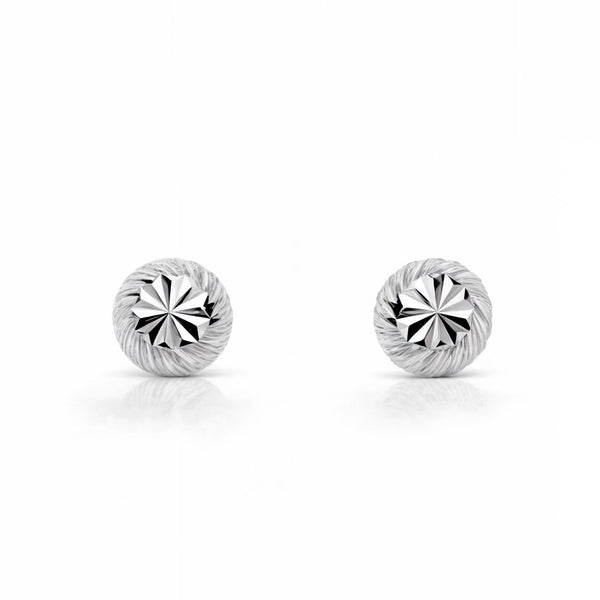 Pendientes Oro Blanco 9K Bola Redondo Tallados 4 mm
