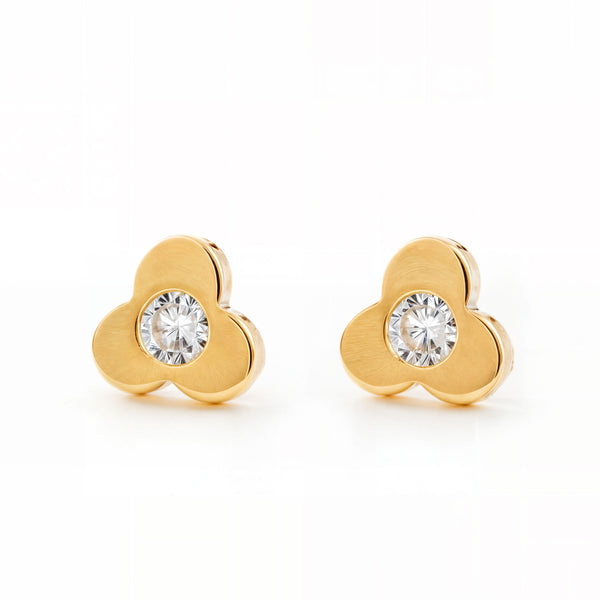 Pendientes Niña Oro Amarillo 18K Trebol Circonita Brillo