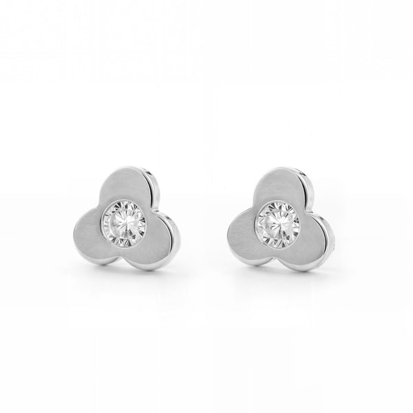 Pendientes Bebe-Niña Oro Blanco 18K Trebol Circonita Brillo
