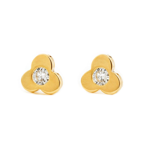 18ct Yellow Gold Trebol Cubic Zirconia Children's Baby Earrings shine