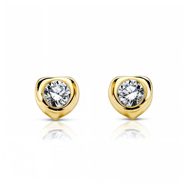 18ct Yellow Gold Heart Cubic Zirconia 3 mm Children's Baby Earrings shine