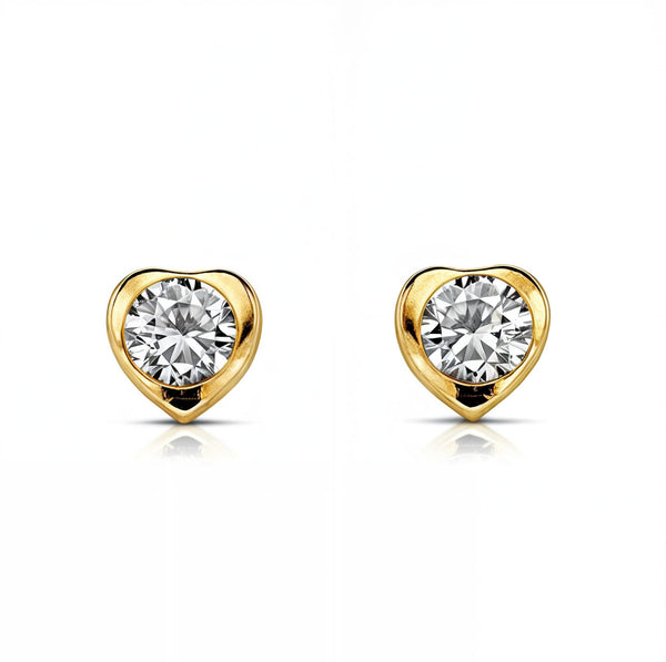18ct Yellow Gold Heart Cubic Zirconia 4 mm Children's Girls Earrings shine