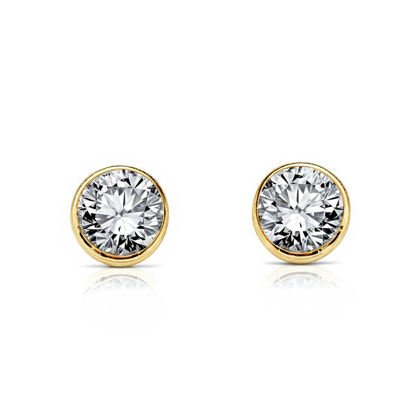 Pendientes Niña Oro Amarillo 9K Chatón Redondo Circonita 4,75 mm Brillo