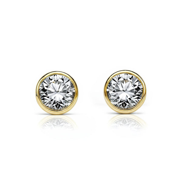 Pendientes Bebe-Niña Oro Amarillo 18K Chatón Redondo Circonita 4 mm Brillo