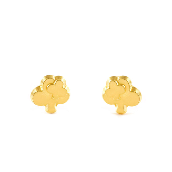 Pendientes Bebe Oro Amarillo 9K Trebol Brillo