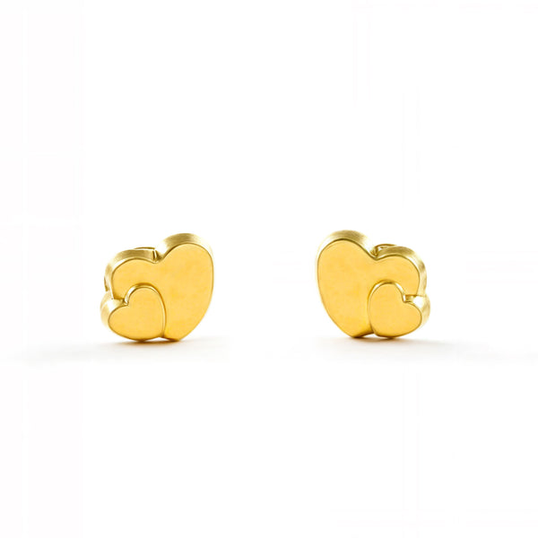18ct Yellow Gold Heart Children's Baby Earrings shine