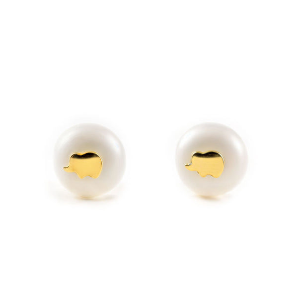18ct Yellow Gold Elephant Pearl 6.5 mm Children's Girls Earrings shine