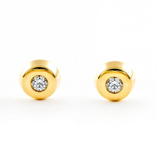 18ct Yellow Gold Round Cubic Zirconia Children's Baby Earrings shine