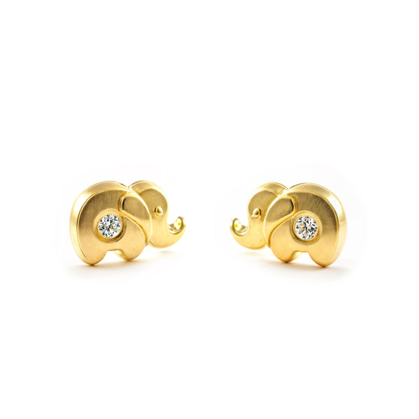 Pendientes Bebe Oro Amarillo 9K Elefante Circonita Brillo