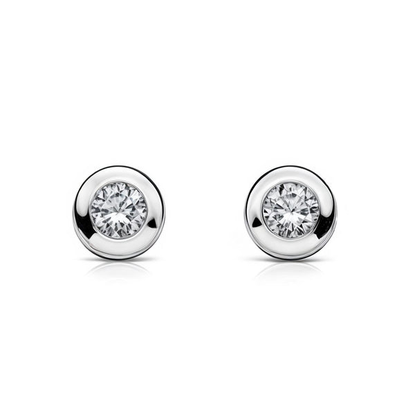 Pendientes Niña Oro Blanco 18K Chatón Galería Redondo Circonita 3 mm Brillo
