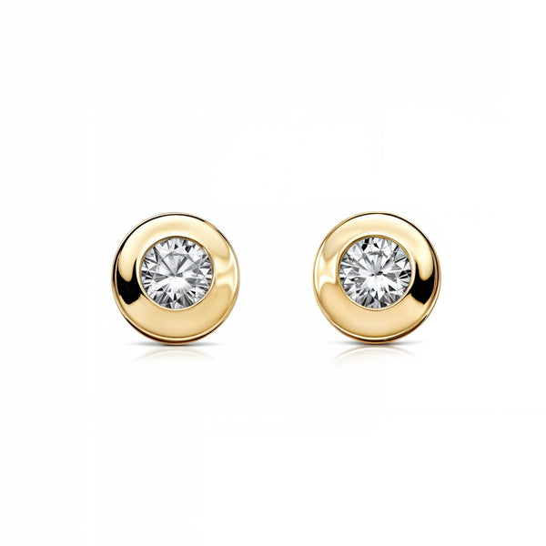 Pendientes Mujer-Niña Oro Amarillo 18K Chatón Galería Redondo Circonita 4 mm Brillo