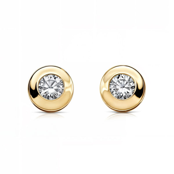 Pendientes Mujer-Niña Oro Amarillo 18K Chatón Galería Redondo Circonita 5 mm Brillo