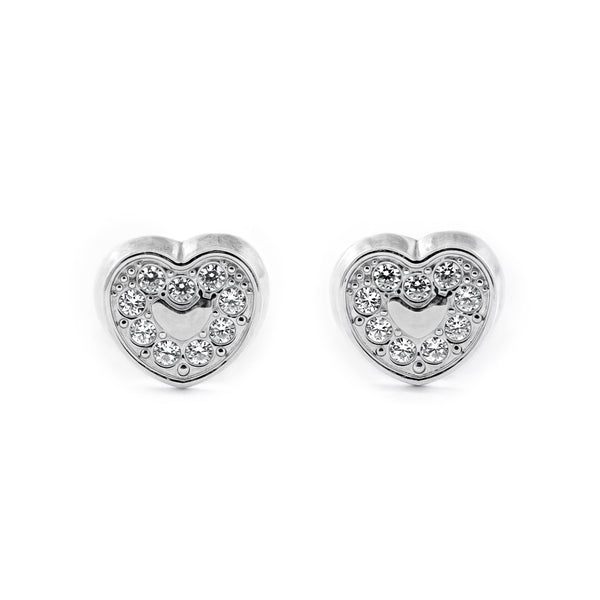 18ct White Gold Heart Cubic Zirconias Children's Girls Earrings shine
