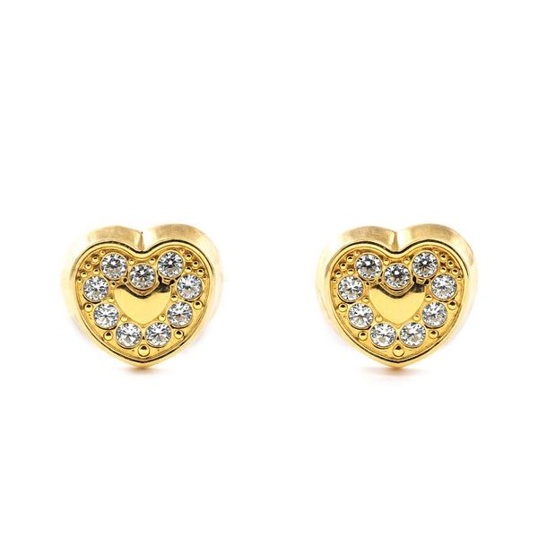 18ct Yellow Gold Heart Cubic Zirconias Children's Girls Earrings shine