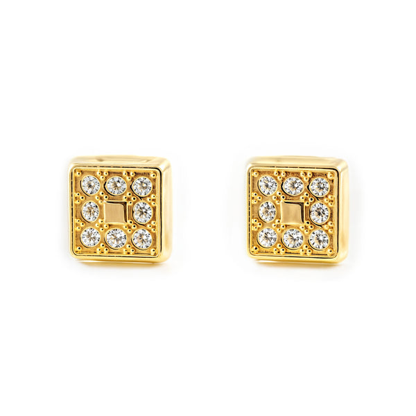 Pendientes Niña Oro Amarillo 18K Cuadrado Circonitas Brillo
