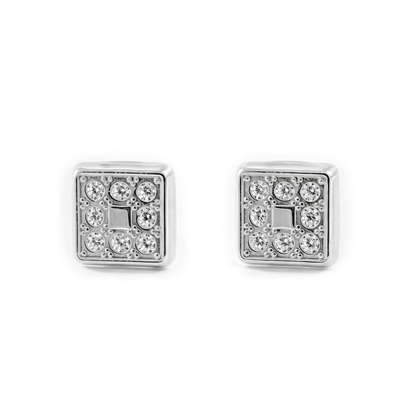 Pendientes Niña Oro Blanco 18K Cuadrado Circonitas Brillo