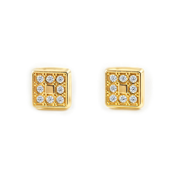 Pendientes Bebe Oro Amarillo 18K Cuadrado Circonitas Brillo