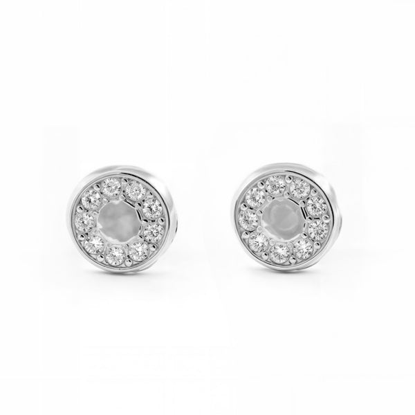Pendientes Niña Oro Blanco 18K Redondo Circonitas Brillo