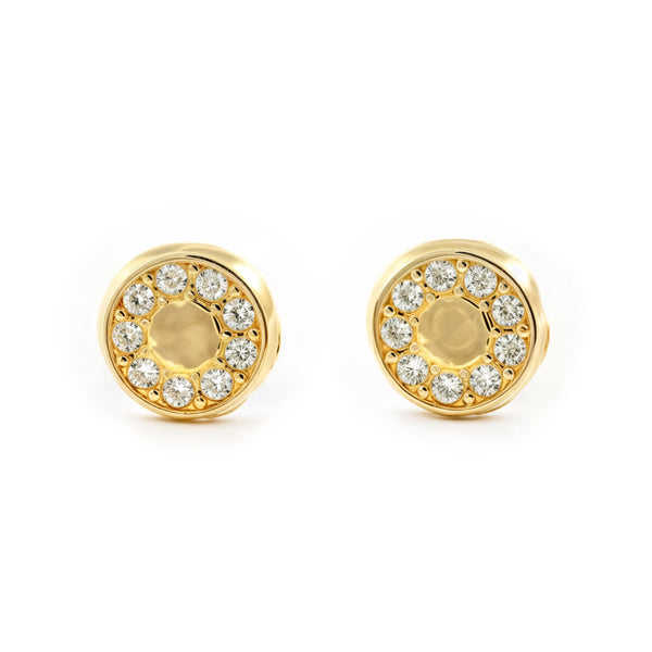 Pendientes Niña Oro Amarillo 18K Redondo Circonitas Brillo