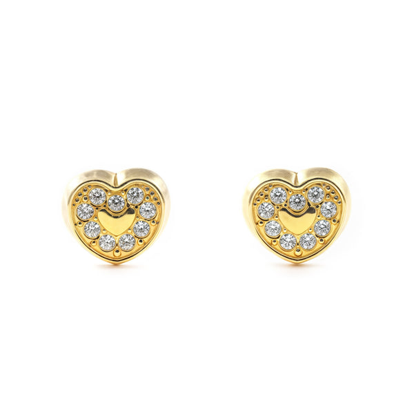 18ct Yellow Gold Heart Cubic Zirconias Children's Baby Earrings shine