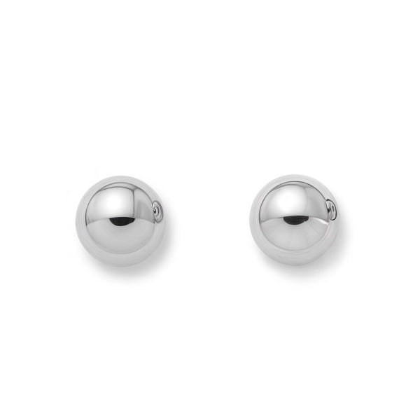 Pendientes Oro Blanco 18K Bola Redondo Brillo 5 mm