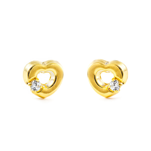 18ct Yellow Gold Heart Cubic Zirconia Children's Baby Earrings shine