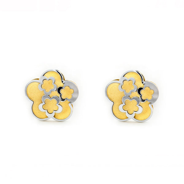 9ct two color gold Daisy Flower Children's Girls Earrings shine