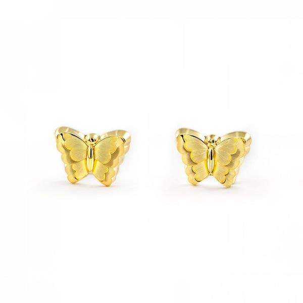 9ct Yellow Gold Butterfly Children's Baby Earrings Matte Shine