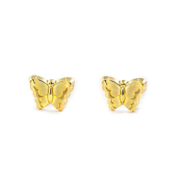 9ct Yellow Gold Butterfly Children's Baby Earrings Matte Shine