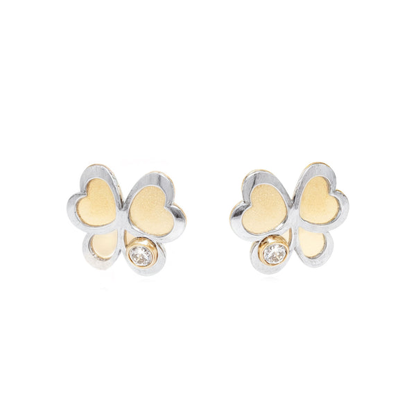 18ct two color gold Butterfly Cubic Zirconia Children's Girls Earrings Matte Shine