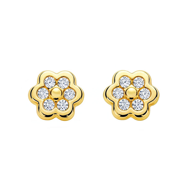 9ct Yellow Gold Daisy Flower Cubic Zirconias Earrings shine