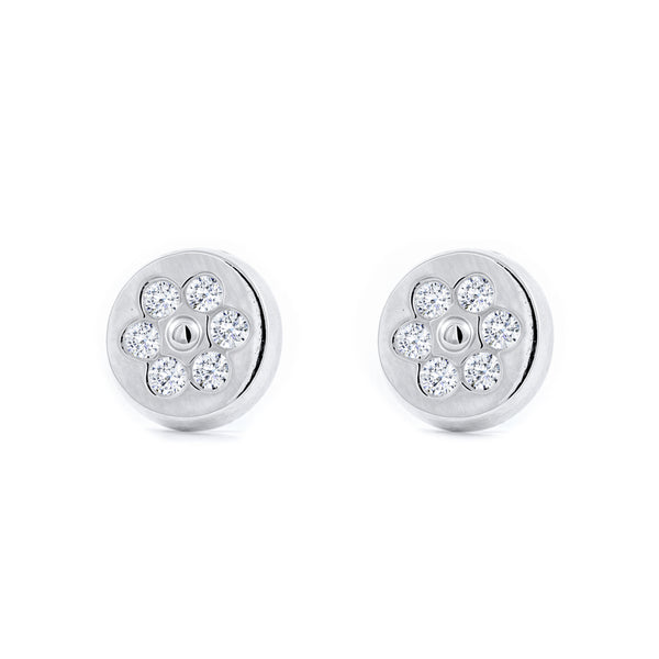 Pendientes Mujer-Niña Oro Blanco 18K Redondo Circonitas Brillo