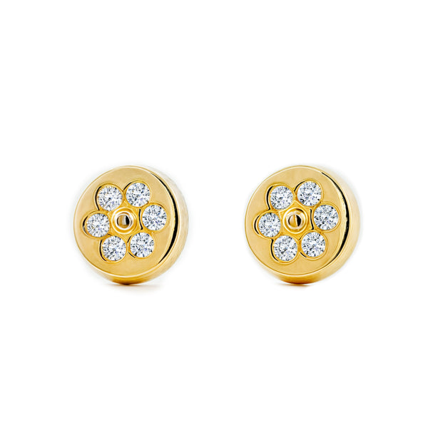 Pendientes Niña Oro Amarillo 18K Redondo Circonitas Brillo