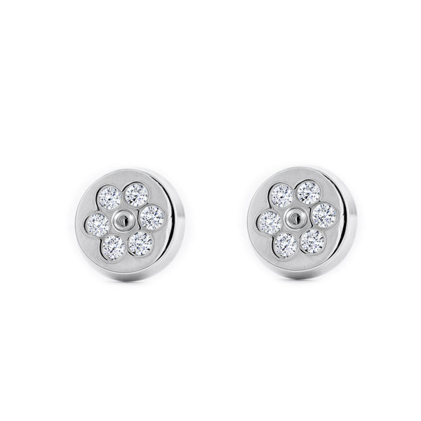 Pendientes Niña Oro Blanco 18K Redondo Circonitas Brillo