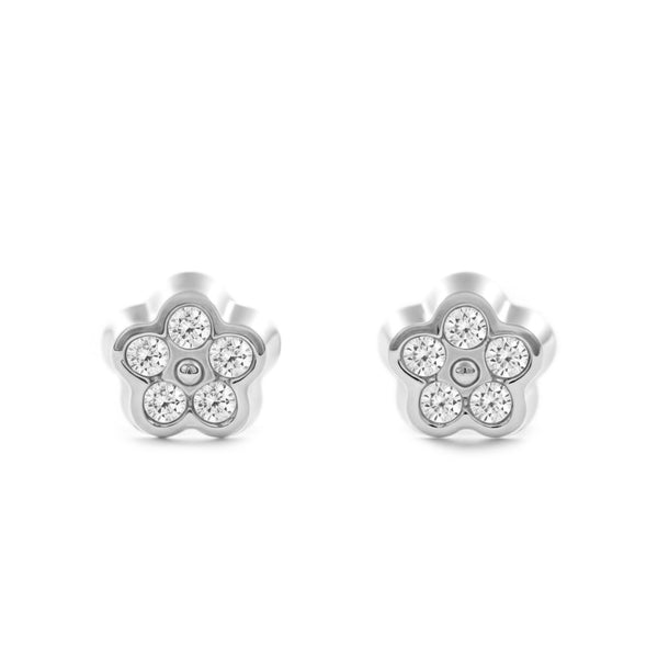 18ct White Gold Daisy Flower Cubic Zirconias Children's Girls Earrings shine