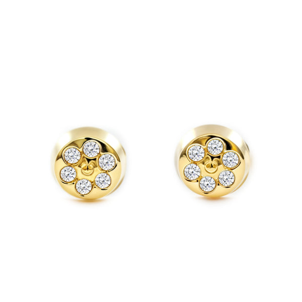 18ct Yellow Gold Round Cubic Zirconias Children's Baby Earrings shine