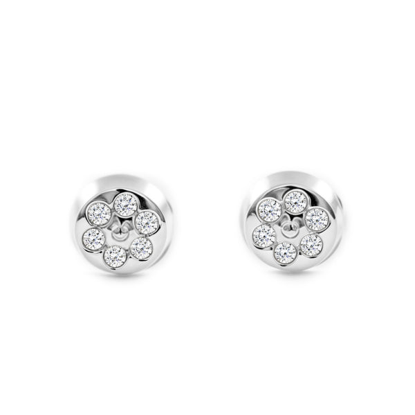 9ct White Gold Round Cubic Zirconias Children's Baby Earrings shine