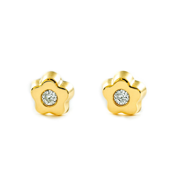 18ct Yellow Gold Daisy Flower Cubic Zirconia Children's Baby Earrings shine