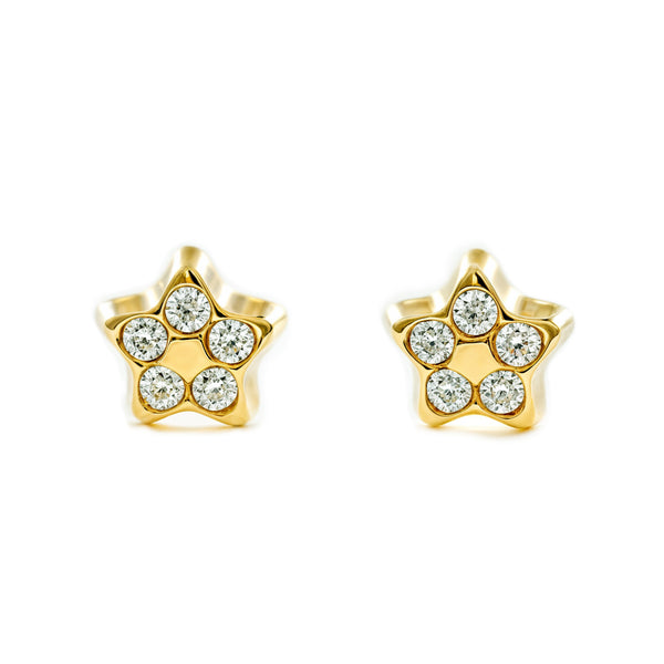 Pendientes Bebe-Niña Oro Amarillo 9K Estrella Circonita Brillo